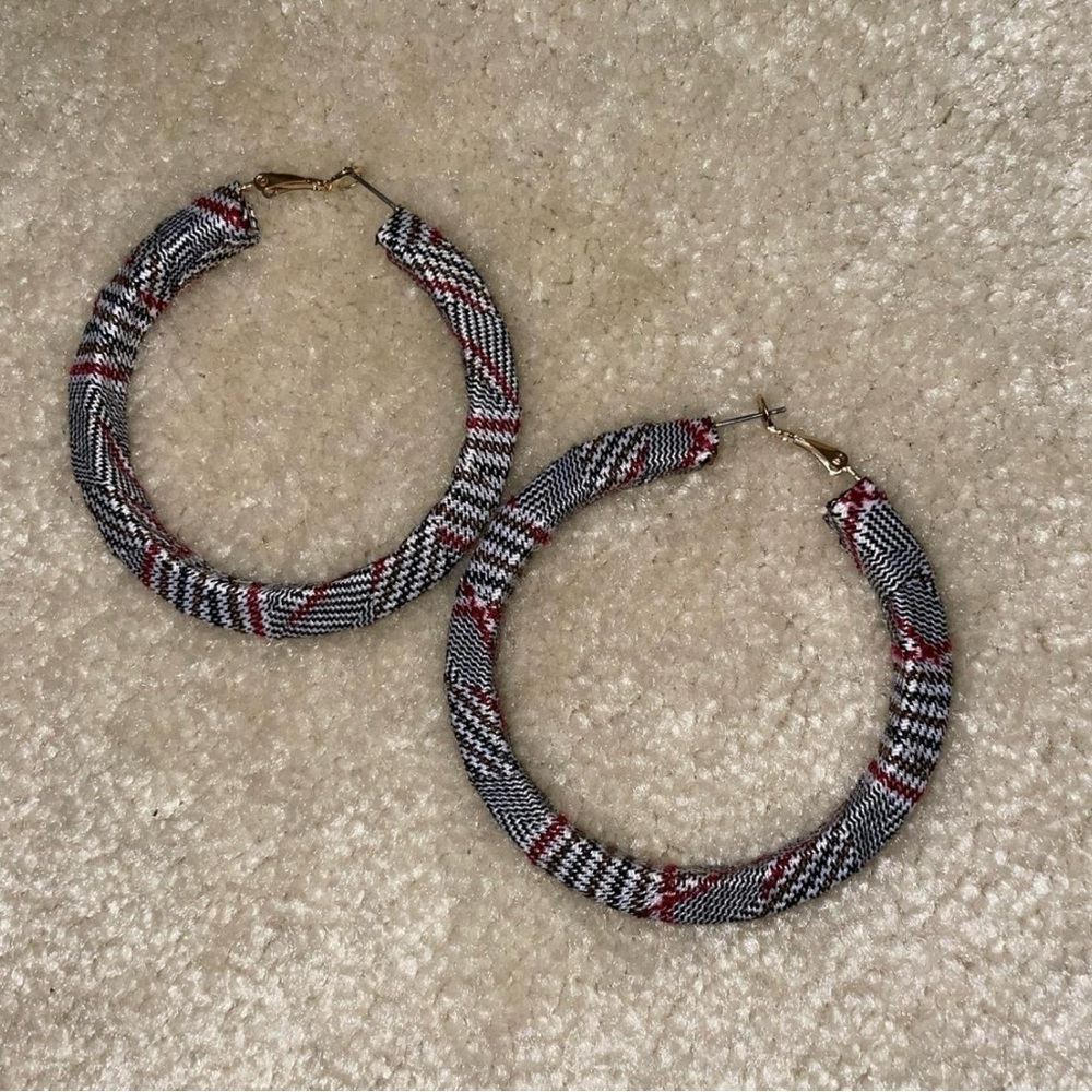 Red, Black and White Corduroy Earrings